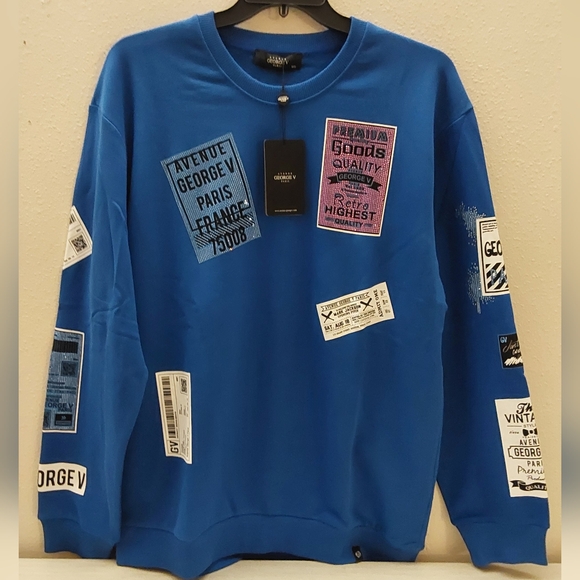 Avenue George V Paris Mens Blue Crystal Postage Sweatshirt Cotton